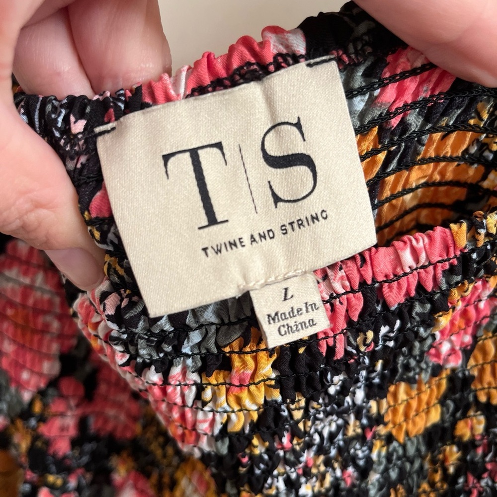 Twine & String Peasant Boho Smocked Blouse Floral… - image 3